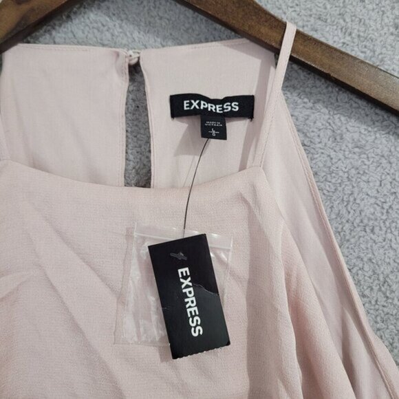 NWT Express Womens Pink Ruffle Hem Halter Neck Midi‎  Dress L High low - Picture 6 of 9